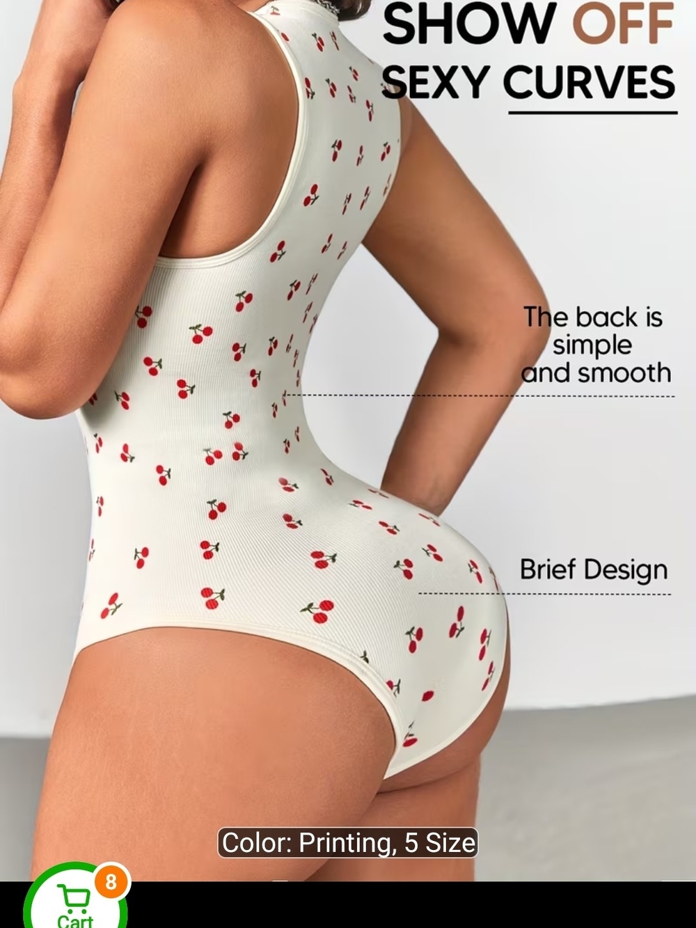 Cream Color Cherry-Print Ribbed Square-Neck Tank Top - Picture 5 of 9